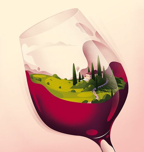 HIGHT SPIRITS on Behance Art And Illustration, Art Du Vin, 동화 삽화, Wine Poster, Wine Design, Wine Art, Art Et Illustration, Landscape Illustration, Editorial Illustration