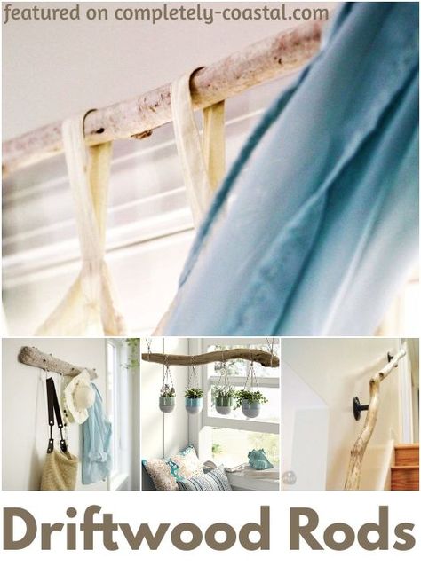 How to use a long driftwood branch for home decor | driftwood rod ideas and more. Curtain Rod For Hanging Plants, Driftwood Curtain Rod, Driftwood Curtain Rod Diy, Branch Curtain Rod Diy, How To Hang Driftwood On Wall, Hanging Driftwood From Ceiling, Drift Wood Curtain Rod, Stick Curtain Rod Branches, Driftwood Plant Hanger