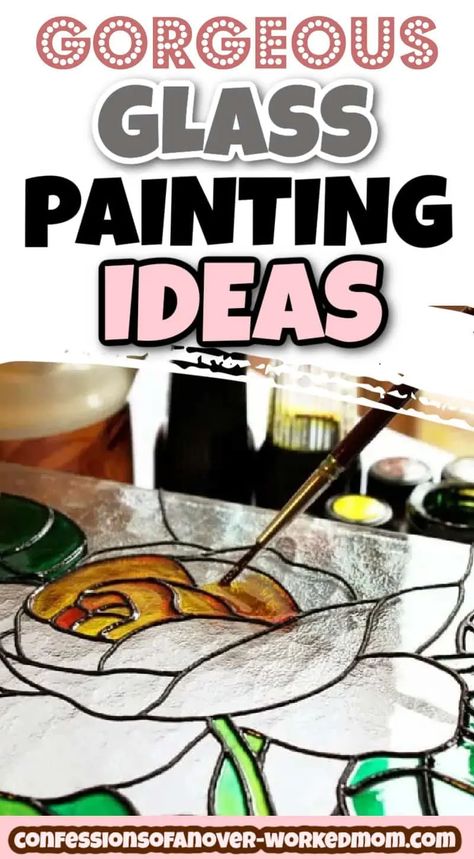 Easy Glass Painting Ideas | Confessions of an Overworked Mom Easy Glass Painting Ideas, Glass Painting Designs For Beginners, Easy Glass Painting, Glass Painting Tutorial, Glass Painting Ideas, Arts And Crafts For Adults, Glass Painting Designs, Painting Demo, Fancy Houses