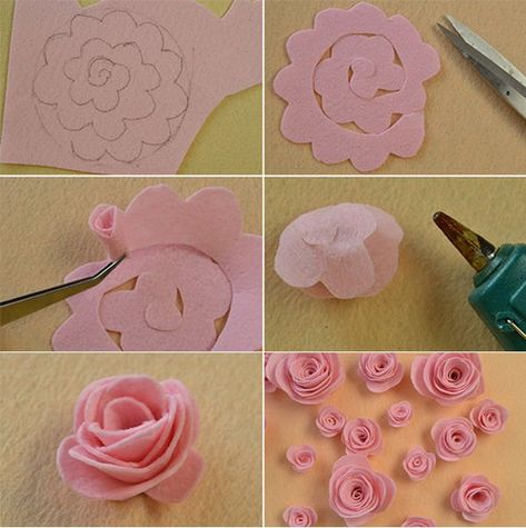 How To Make Pink, Making Felt, Felt Flowers Patterns, Felt Rose, Felt Flower Tutorial, Felt Flowers Diy, Diy Flores, Felt Roses, Pink Felt