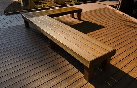 Trex Bench, Deck Storage Bench, Deck Benches, Deck Bench Seating, Deck Design Plans, Freestanding Deck, Deck Bench, Curved Deck, Deck Seating