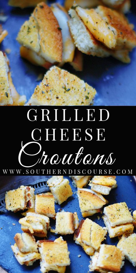 Baked Grilled Cheese, Cheesy Croutons, Soup Party, Southern Discourse, Grilled Cheese Croutons, Crouton Recipes, Cheese Croutons, Homemade Seasoning, Favorite Soups