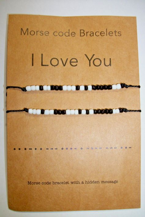 2 Morse Code Bracelets With Hidden Message I LOVE YOU Couples bracelets~ NEW    Up for sale is a pair of Morse code bracelets with a hidden message. Each bracelet has I LOVE YOU in Morse code made of beads. This would be a perfect gift for the special someone in your life. This is new in original packaging. I do offer a shipping discount on the purchase of two or more in the same transaction. Contact Info- Contact seller via Ebay message  Shipping Info- Item will be shipped within 2 business days (M-F). Purchases made after 2 pm will be considered the next day. Customer Service- Your satisfaction is important to me. Please contact me with any questions or concerns. Cute Gifts To Give Your Girlfriend, I Love You In Morse Code, Couples Bracelet Ideas, I Love You Morse Code Bracelet, Mores Code Bracelets, Morse Code Bracelet Messages, Morse Code Bracelet Diy, Bracelet Ideas For Couples, Couples Bracelets Diy