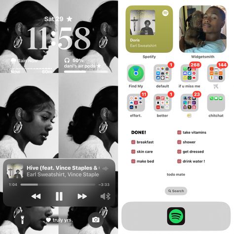 Phone Setup Home Screen, Iphone Style Home Screen, Iphone Customized Home Screen, Home And Lock Screen Ideas, Organized Home Screen, Lock Screen Widget Ideas, Ios 16 Homescreen Ideas, Customize Iphone Home Screen, Iphone Inspo Home Screen