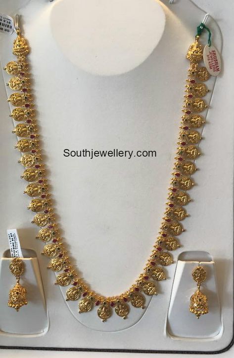 Lakshmi Kasu Mala photo 50grams Gold Haram, Kasu Haram, Kasu Mala, Mango Mala, 22 Carat Gold Jewellery, Gold Chokers, V Model, Gold Temple Jewellery, Glam Jewelry