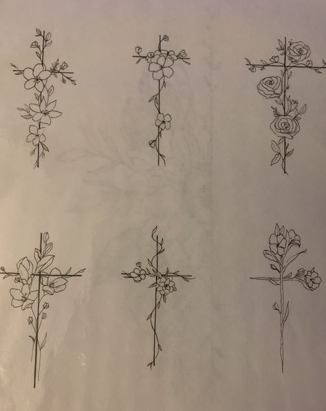 Cross Dainty Tattoo, Small Cross And Flower Tattoo, Beach Inspired Spine Tattoos, Back Tattoos Flower Spine, 2 By 2 Inch Tattoos, Cross Made Of Roses Tattoo, Nate Tattoo Name, Dainty Tattoos For Grandma, Tattoo Ideas Female Back Tattoos