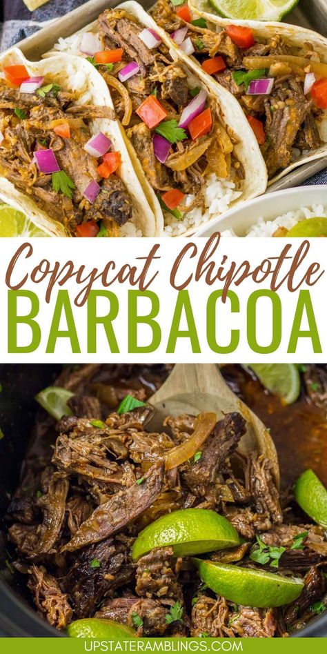 Copycat Chipotle Barbacoa Chipotle Al Pastor Chicken Copycat, Chipotle Bowl Copycat, Chipotle Copycat Pico De Galo, Barbacoa Tacos Recipe, Chipotle Steak Marinade, Chipotle Beef Burrito, Chipotle Beef Recipe, Barbacoa Burrito Bowl, Chipotle Bar