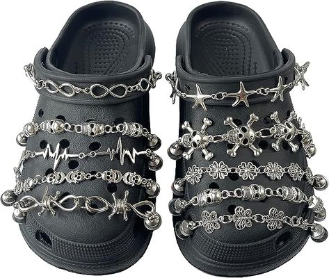 Amazon.com: DEVOUEX 10Pcs Goth Croc Chains Spikes, Cross Punk Rivets Shoe Charms, Silver Metal Shoe Chains Emo Accessories Y2K Shoe Charms for Women Girls Men DIY Clog Sandals Goth Accessories Shoe Decoration : Clothing, Shoes & Jewelry Shoe Chains, Croc Accessories, Emo Accessories, Accessories Y2k, Goth Shoes, Y2k Shoes, Goth Accessories, Shoe Decoration, Goth Look