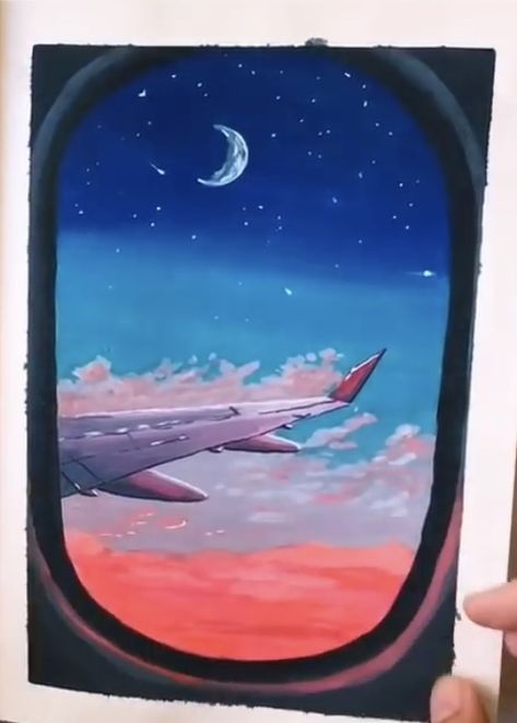 Easy Paper Airplane, Make Paper Plane, Plane Window View, Window Sketch, Plane Drawing, Easy Paintings For Beginners, Airplane Painting, Airplane Drawing, Plane Window