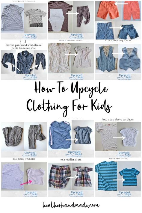 Learn how to upcycle clothing for kids using adult clothing that is readily found in thrift stores. There are upcycling tutorials for boys, girls, and babies. It is wonderful to share upcycling tips and tutorials with you! I love sharing my passion of sewing and upcycling. I love upcycling because it saves time, it saves money, it helps save the environment, and it saves memories. Patchwork, Upcycling Tutorials, Peasant Dress Patterns, Upcycle Kids, Kids Clothes Diy, Upcycle Clothing, Upcycle Clothes Diy, Sewing Kids Clothes, Diy Bebe