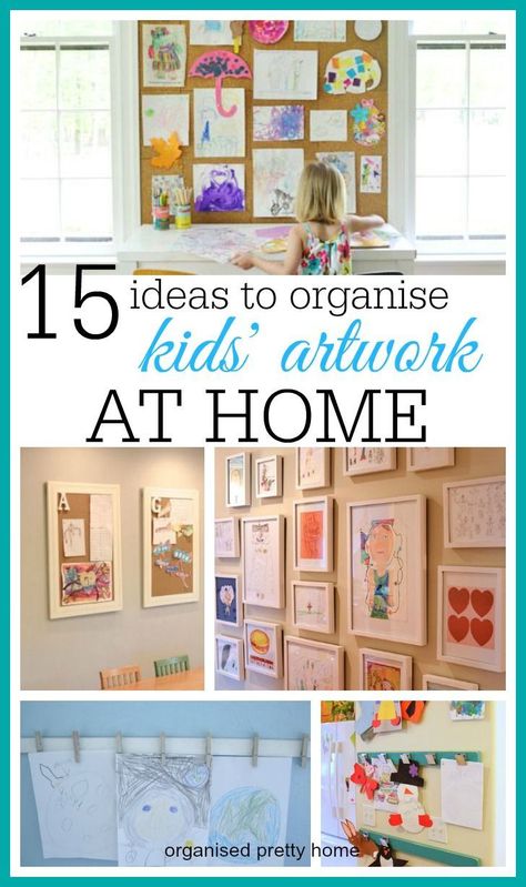 Use the kids artwork as fun decor in your home with any of these gorgeous and simple ideas.  Display the art and craft your children bring home from day care or pre-school. #kids #storage #kidsartwork #kidsrooms Ways To Display Kids Artwork, Display Kids Artwork, Displaying Childrens Artwork, Diy Kids Art, Displaying Kids Artwork, Kids Canvas Art, Art Display Kids, Childrens Artwork, Playroom Art