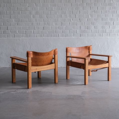 Listed on VNTG.com: Pair of Safari chairs by Karin Mobring for Ikea, 1970 | #vntg #vintage Ikea Armchair, Safari Chair, Vintage Safari, Sling Chair, Green Wood, City Furniture, Easy Chair, Leather Armchair, Table Storage