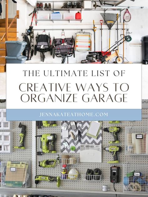 Looking for garage storage solutions to tackle your clutter? Transform your space with wall shelves and garage shelves that are perfect for big items and household items. Try a DIY approach to maximize ceiling space too. These easy garage storage tips are some of the best garage organization ideas for a full makeover. Get inspired with our garage storage inspiration! Hang Tools On Garage Wall, Garage Organization Yard Tools, Garage Storage And Organization Ideas, Storage For Garage Organizing Ideas, 1 Car Garage Organization Ideas, How To Organize Tools In Garage, Diy Garage Organization Ideas Cheap, Interior Garage Wall Ideas, Garage Organization On A Budget