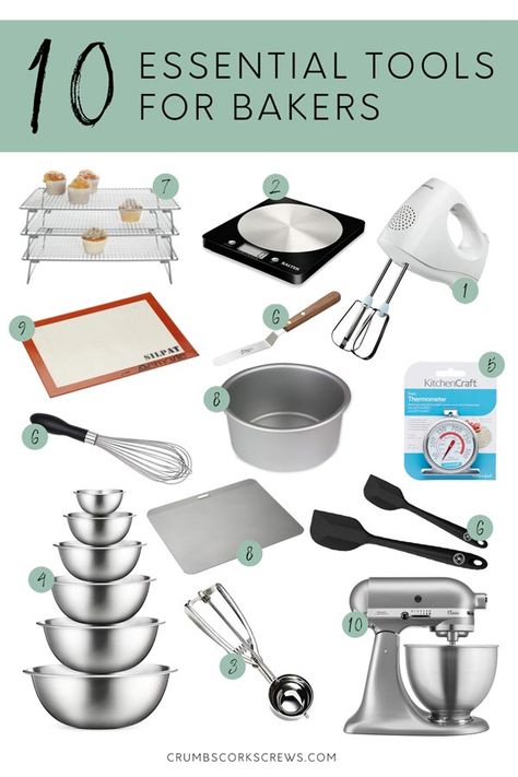 Baking Starter Kit, Bakery Essentials, Baking Utensils Tools, Baking Tools And Equipment, Baking Essentials Tools, Kitchen Utensils List, Baking Materials, Bakery Tools, Baking Appliances