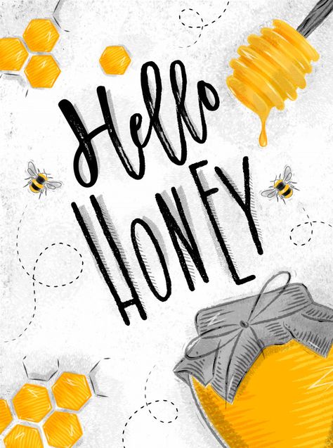 Honey Drawing, Text Banner, Honey Art, Honey Photography, Hello Honey, Honey Diy, Honey Packaging, Coral Wallpaper, Bee Photo