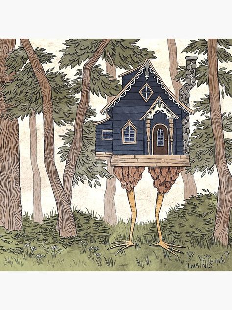 "Baba Yaga's House" Art Print for Sale by hwainio | Redbubble Baba Yaga House, Baba Jaga, Baba Yaga, House Illustration, Witch House, Chicken Legs, House Drawing, Fairytale Art, Simple Art