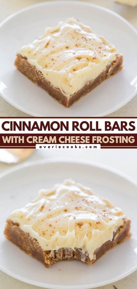 Cinnamon Roll Bars with Cream Cheese Frosting, fall baking, desserts, sweet treats Cinnamon Roll Bars, Newest Recipes, Yummy Bars, British Pudding, Bars With Cream Cheese Frosting, Bars With Cream Cheese, Bar Recipe, Easy Cinnamon, Cinnamon Rolls Recipe