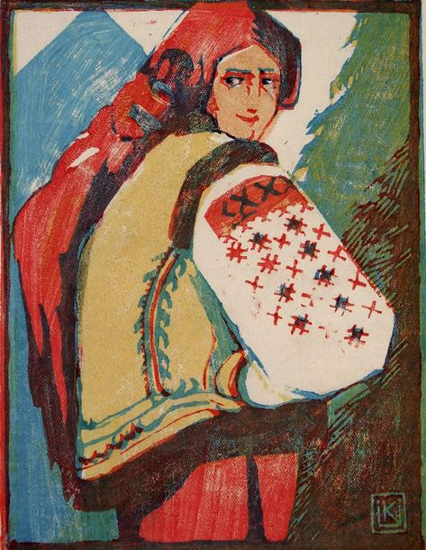 "Hutsulian Woman', 1935, made by one of the greatest Ukrainian woman artists Olena Kulchitska (1877-1967) from Lviv. She worked with graphics, painting, enamel, wood, etc. And she's still not well known. Ukrainian Mythology, Ukrainian Art, Art Style Inspiration, Pretty Art, Linocut, Interesting Art, Printmaking, Art Style, Art Inspo