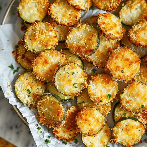 Zucchini Parmesan Crisps - Recipes, Tasks & Tools Parmesan Crisps Recipe, Zucchini Parmesan Crisps, Zucchini Appetizer, Parmesan Squash, Zucchini Crisps, Zucchini Parmesan, Parmesan Crisps, Parmesan Zucchini, Zucchini Fries