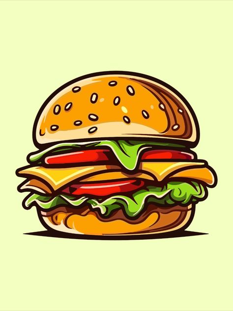 Cheese Burger Drawing, Burger Tattoo Design, Burger Painting Art, Burger Pop Art, Burger Illustration Design, Burger Drawing Illustration, Burger Art Illustration, Drawing Burger, Burger Tattoo