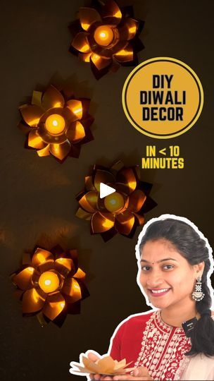 36K views · 1.4K reactions | DIY Kids friendly Diwali Decor
You can make this decor in less than 10 minutes using my lotus downloadable pattern comment ‘lotus Diwali’ to get details for this DIY, EASY home decor for coming festivals, or use it for your home decor, Rental-friendly, and wall-friendly detachable reusable and easy-to-store set make it once and use it for multiple occasions It looks expensive like metal wall decor but for low-cost. Quickly cut out the gold petals and give it to your littile once at home to create these lotus flowers and add some tea light candles and kids will love being creative in making these diyas for this DIWALI 
🪔 

[Diwali Decoration Ideas at home, How to make diyas at home, DIY Diya, Kids make diwali decor, Kids friendly diwali decor, lotus wall decor, Diya Making Ideas For Diwali, Diwali Wall Decoration Ideas, Diya Decoration Ideas Creative, Diy Diwali Decorations At Home, Diwali Decoration Ideas Home, Diwali Wall Decor, Easy Diwali Decoration Ideas, Lotus Wall Decor, Diwali Decoration Lights