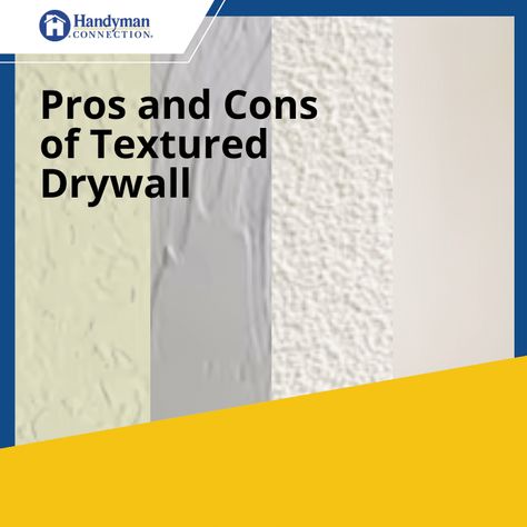 Pros and cons of textured drywall Textured Drywall, Sheetrock Texture, Drywall Texture, Drywall Finishing, Deck Repair, Drywall Ceiling, Interior Tips, Drywall Installation, Ceiling Texture