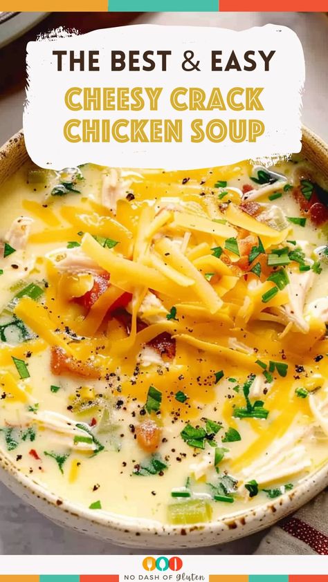 Cheesy Crack Chicken Soup Cheesey Chicken, Chicken Potato Soup, Chicken Soup Crockpot, Carnivore Recipes, Chicken Crispy, Creamy Chicken Soup, Cheddar Cheese Soup, Turkey Soup, Cream Cheese Chicken