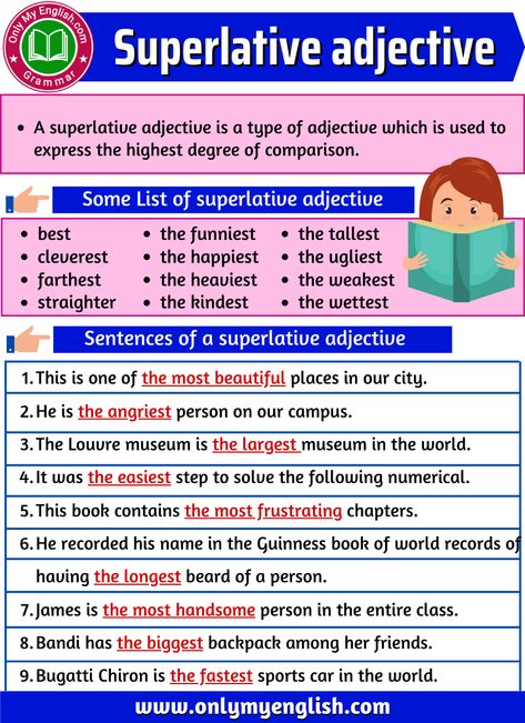 Superlative adjective: Definition, Examples & List Degree Of Comparison, Adjective Definition, Advance Vocabulary, Exercise List, Adjectives Grammar, Teaching Adjectives, Degrees Of Comparison, List Of Adjectives, Verb Examples