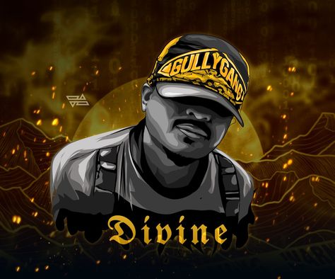 Indian rapper Divine Gully Gang, Divine Wallpaper, Hip Hop Poster, Rapper Art, Songwriting, Rap, Vector Illustration, Hip Hop, Drawings