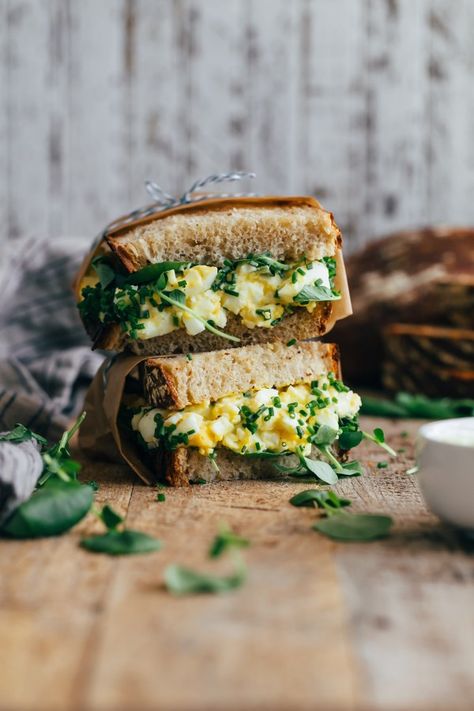 High Maintenance Egg Salad Sandwich with Watercress, Chives, and Homemade Mayonnaise Boiled Eggs Recipes, Greenland Food, Classic Egg Salad Sandwich, Resep Sandwich, Open Sandwich, Egg Salad Sandwich Recipe, Cooking Hard Boiled Eggs, Classic Egg Salad, Egg Salad Sandwich