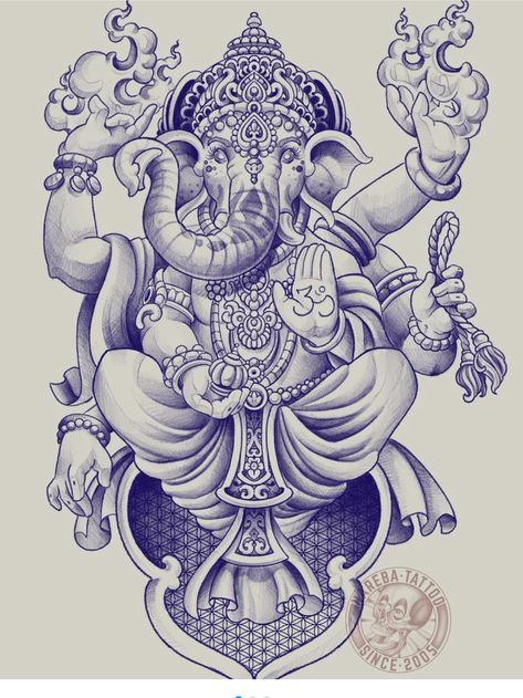 Ganesha Tattoo Design For Men, Buddha Sketch Drawings, Indian God Tattoo, Ganesha Tattoo Mandala, Lord Ganesh Tattoo, Buddhist Tattoo Sleeve, Ganpati Tattoo, Geometric Tattoo Hand, Ganesha Design