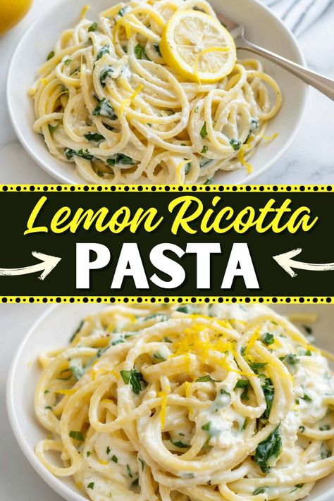 Lemon ricotta pasta is a quick, easy, and delicious weeknight meal overflowing with bright and fresh flavors. Serve it as is or with chicken, shrimp, or salmon. Salmon And Ricotta Recipe, Pasta And Ricotta, Spaghetti Ricotta, Lemon Ricotta Spaghetti, Lemon Cottage Cheese Pasta, Ricotta Lemon Pasta, Lemon Ricotta Pasta, Chicken Lemon Ricotta Pasta, One Pot Pasta With Ricotta And Lemon