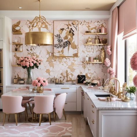 Glam Interior, Glam Interior Design, Glam Kitchen, Interior Decorating Ideas, Contemporary Glam, Office Room Decor, Salon Interior Design, Pink Home Decor, Dream House Rooms