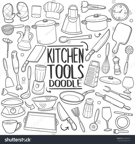 Icons Hand Drawn, Doodle Icons, Landscape Design Drawings, Doodle Icon, Tools Kitchen, Line Art Design, Art Tools, Drawing Tools, Kitchen Tools