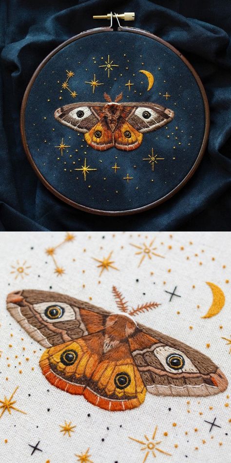 Etsy Shop Feature on So Super Awesome #etsy #embroidery #embroideryhoops #diy #patterns #tutorial #embroiderypattern #crafts #moth #moon Emillie Ferris, Friend Embroidery, Etsy Embroidery, Hippity Hoppity, 자수 디자인, Sewing Embroidery Designs, Hand Embroidery Art, Embroidery Hoop Art, Embroidery Craft