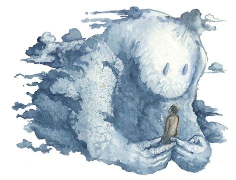 A cloud giant and his friend. Fairy tale illustrations. Cute and gently. Cloud Giant Art, Cloud People Art, Cloud Person Art, Gentle Giant Character Design, Cloud Elemental, Cloud Character Design, Cloud Creature, Cloud Person, Storm Elemental