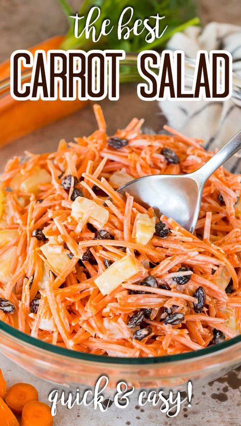 Easy Carrot Salad Recipes, Shredded Carrot Recipe, Salad Fixings, Pineapple Salad Recipes, Carrots Sweet, Chicken Caesar Pasta, Carrot Raisin Salad, Carrots Side Dish, Carrot Recipe