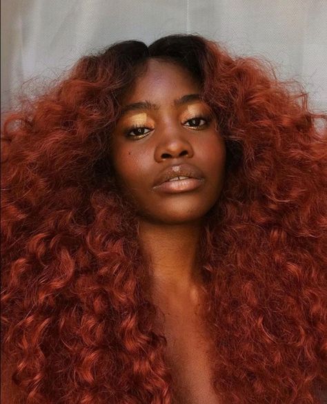 Copper red curls from Sensationnel's Armani Lace Wig. Color T1B/350 Hair Color On Dark Skin, Red Hair On Brown Skin, Red Hair On Dark Skin, Copper Orange Hair, Brownish Red Hair, Red Brown Hair Color, Hair Color For Dark Skin, Red Copper Hair Color, Copper Red Hair