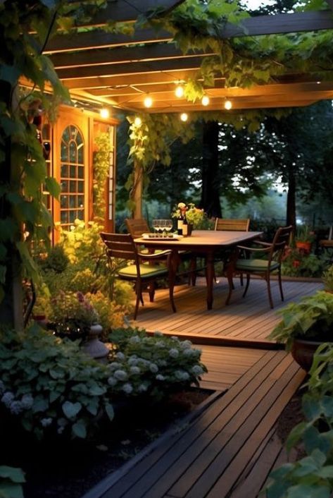 Backyard Dining, Desain Pantry, Outdoor Decor Backyard, Pergola Patio, Outdoor Patio Decor, The Deck, Backyard Patio Designs, Garden Cottage, Backyard Oasis