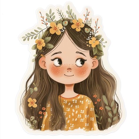 🎁🌟Charming Illustrations with Midjourney Prompts: Follow the Link in my Profile🤩🔗 Flower Crown Illustration, Crown Illustration, Crown Paints, Watercolor Art Face, Botanical Flower Art, Chibi Anime Kawaii, Girl Illustration, Girly Drawings, Art Gallery Wallpaper