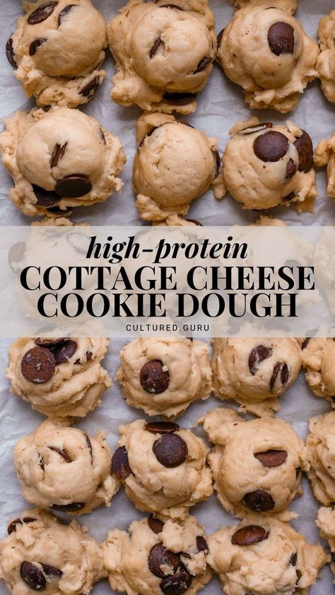 Cottage cheese protein cookie dough is the high-protein sweet snack you've been looking for! These cottage cheese cookie dough bites are safe to eat raw and taste just like the cookie dough pieces in ice cream. #cottage #cheese #cookie #dough Keto Protein Cookie Dough, High Protein Breakfast Bariatric, Healthy Snack Cookies, High Protein Cream Cheese Recipes, Yummy Healthy Treats, While Food Snacks, Protein Snacks With Cottage Cheese, High Protein Snacks For Diabetics, Cookie Dough Cottage Cheese Ice Cream