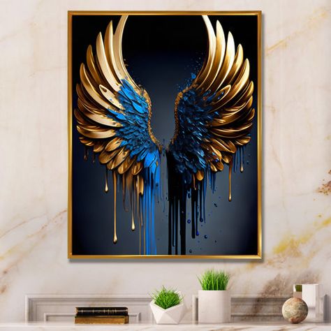 Bungalow Rose African Woman Poetry I - African American Metal Wall Art Prints | Wayfair Angel Wings Wall Decor, Angel Wings Wall, Contemporary Glam, Fantasy Wall Art, Gold Angel Wings, Wings Art, Gold Angel, Textured Canvas Art, Floater Frame