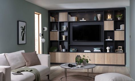 Media Unit | Sharps Bedroom Furniture Living Tv, Tv Wall Design, Media Unit, Living Room Tv Wall, Fitted Furniture, Living Room Storage, Living Room With Fireplace, Living Room Tv, Tv Room