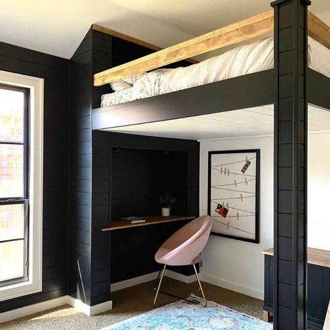 Cabin Bunk Bed: 10 Stylish Ideas | The Family Handyman Tiny Home Bedroom Ideas, Bed Ideas For Small Rooms, Boys Loft Beds, Loft Bed Ideas For Small Rooms, Loft Bed Desk, Loft Beds For Teens, Cool Loft Beds, Queen Loft Beds, Bunk Beds Small Room