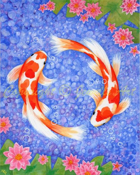 Feng Shui Art 'Koi For Love' Print from my original | Etsy Feng Shui Koi Fish, Koi Fish Print, Karp Koi, Feng Shui Art, Koi Painting, Koi Art, Fish Drawings, Love Print, Art Japonais