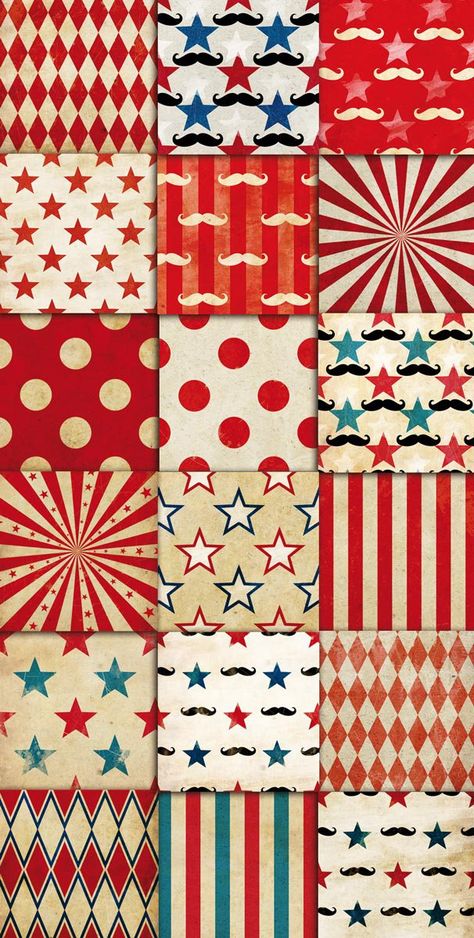 Circus Patterns Digital Paper Pack 01 | Wallpapers | backgrounds | scrapbook supplies | clipart | instant download This is a patterns digital paper Source: Circus Vintage Patterns Digital Paper Pac… Cirque Vintage, Circus Vintage, Circus Design, Circus Poster, Circus Art, Carnival Themes, Vintage Carnival, Circus Theme, Vintage Circus