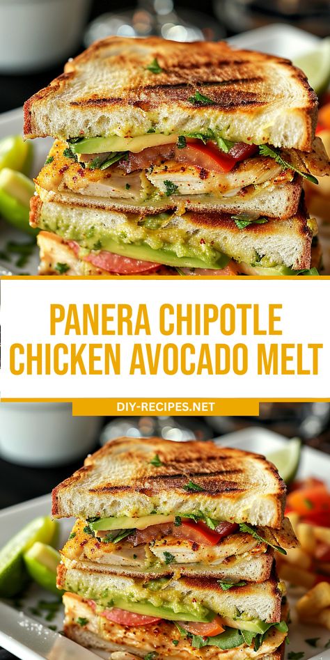 Make a delicious Panera Chipotle Chicken Avocado Melt at home. Panera Chicken Sandwich, Panera Turkey Avocado Blt, Chipotle Wrap Chicken, Chipotle Sandwich Recipes, Chicken Lunch Ideas Healthy, Lunch Ideas With Grilled Chicken, Chicken Based Recipes, Easy High Protein Sandwiches, Avocado Melt