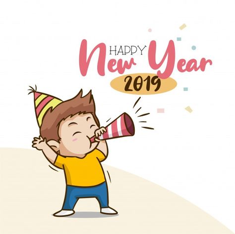 New Year Cartoon, Happy New Year Vector, Poster Christmas, New Years Poster, Happy New Year 2019, Boy Character, Happy Year, Graphic Editing, School Decorations