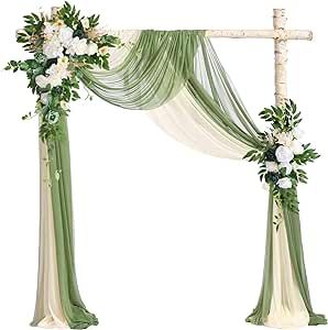 Emivery Wedding Arch Flowers Kit (Pack of 4), 2pcs Green Rose Flower Swag Arrangement with 2pcs Draping Fabric for Wedding Ceremony Arbor and Reception Backdrop Floral Decoration Arbor Backdrop, Wedding Ceremony Arbor, Sweetheart Table Flowers, Front Mehndi, Ceremony Arbor, Wedding Drapery, Expo Ideas, Flower Swag, Artificial Flowers Decor