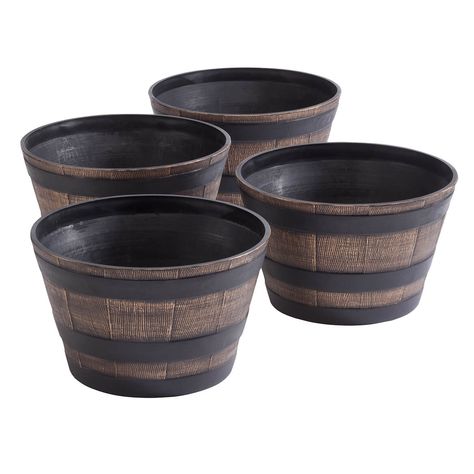 Free 2-day shipping. Buy Fox Valley Traders Realistic Wood-Look Barrel Planters, Lightweight Durable Plastic, Set of 4, Each 8” High x 13" dia. at Walmart.com Gardenia Fertilizer, Western Gala, Barrel Garden Planters, Kids Garden Ideas, Outdoor Curb Appeal, Winery Decor, House Party Ideas, Whiskey Barrel Planter, Barrel Flowers